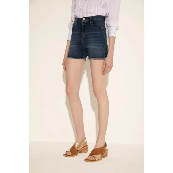 Short Denim Alto Con Ruedo Desflecado Mujer Portsaid