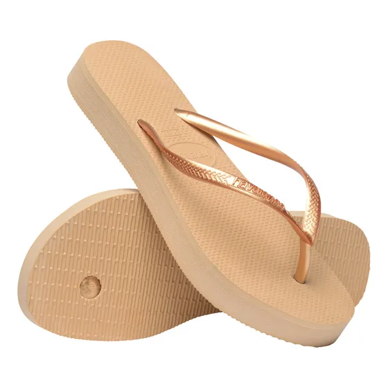 Chanclas Sandalias Havaianas Slim  Plataforma Dorada Mujer