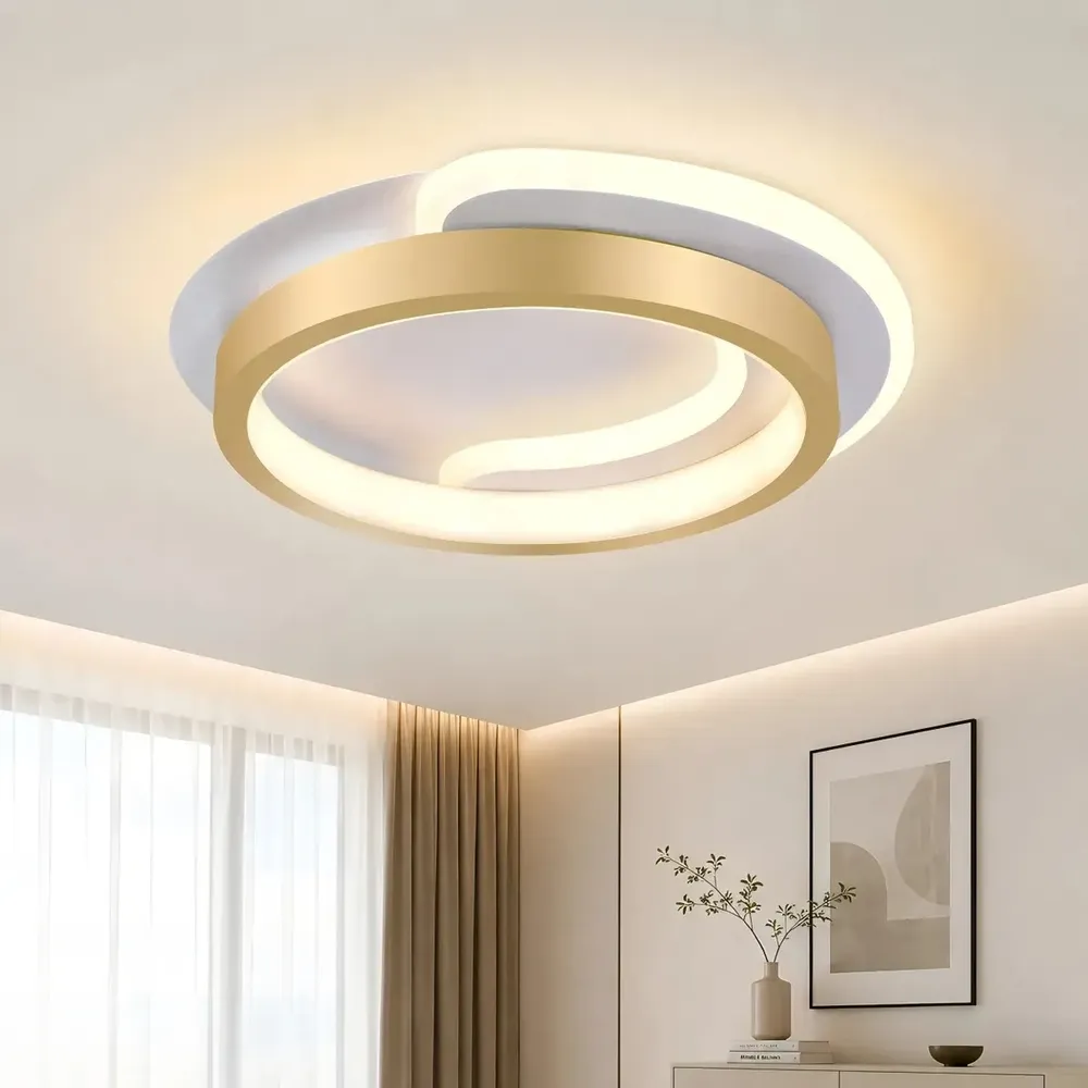 Plafon Moderno De Led Dourado Para Sala E Quarto Com 3 Luzes Ajustáveis 127/220v