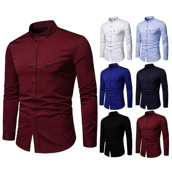 Camisa Cuello Mao Slim Fit De Algodón A La Moda