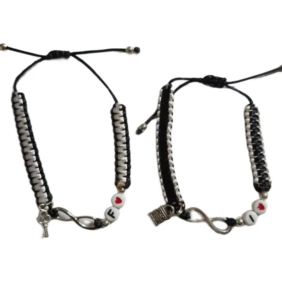 Set Pulsera Trenzada Para Pareja Con Inicial F + I 