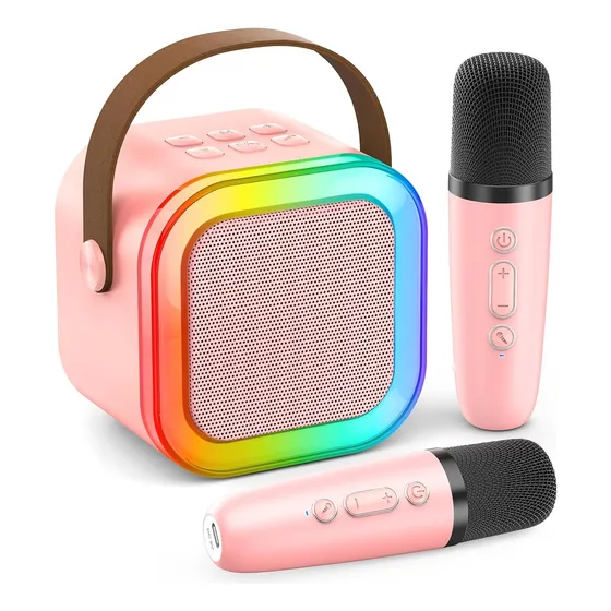 Mini Parlante Altavoces Música Y Karaoke 2 Micrófonos Luzrgb