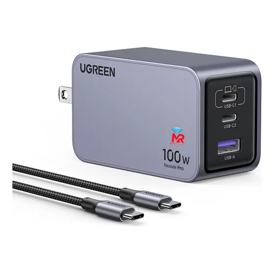 Cargador Ugreen 100w 2usb-c 1usb Gan +cable C X757 25873 Color Gris