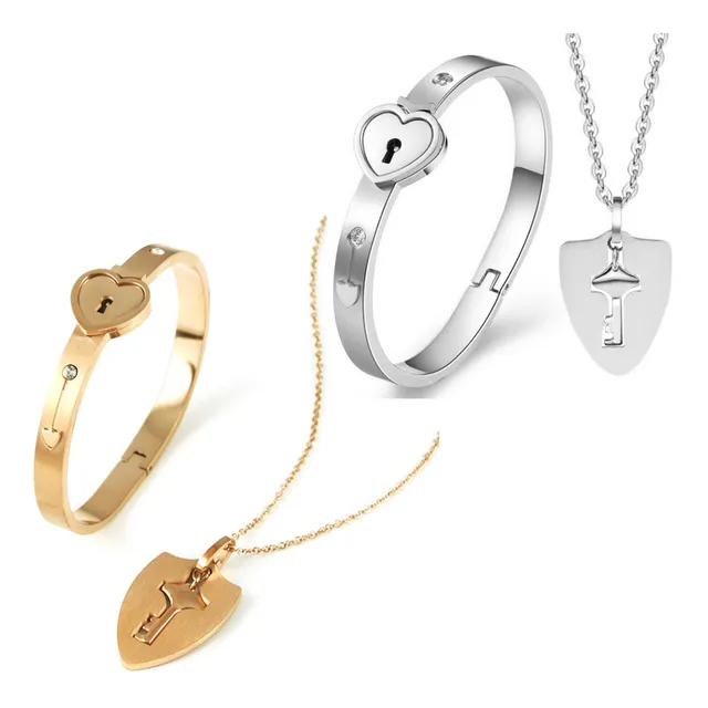Pulsera Collar Amor Novio Acero Bff Llave Candado Pareja 2x1