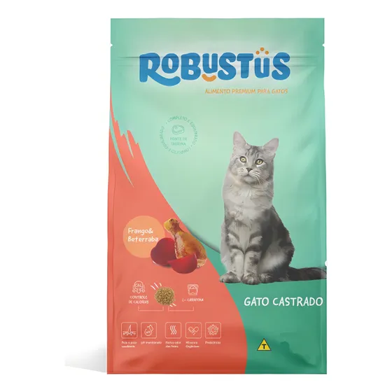 Ração Robustus Gato Castrado Sabor Frango Beterraba 10.1 Kg