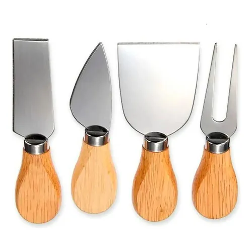 Jogo Para Cortar Queijo 4 Pçs Inox Kit Facas Espátula