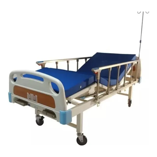 Cama Clínica De 2 Manivelas + Colchón + Portasuero + Mesa