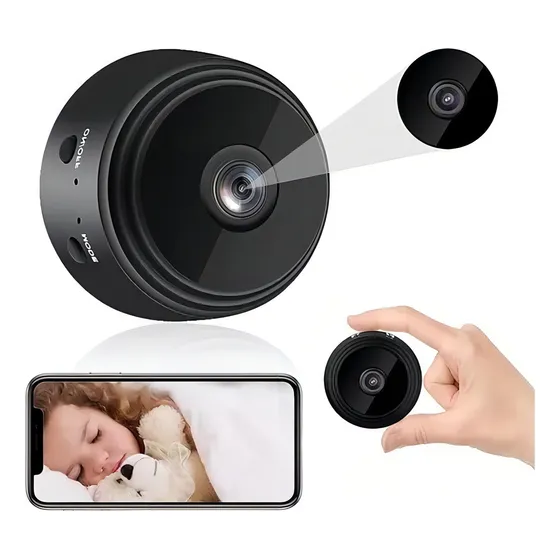 Câmera Espiã A9 HD 1080p Wi-Fi Visão Noturna Interior Preto