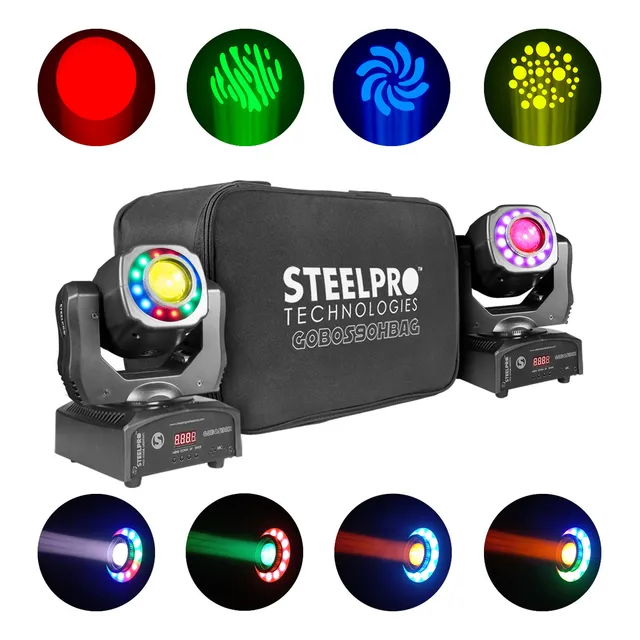 Par de Cabeza Móvil led 90w Spot Gobos / Aro Smd MALETA INCLUIDA 8 Gobos metalicos / DISCO DE 8 COLORES / DMX /DJ - LUCES - ESCENARIO - ROBÓTICA - LUCES LED STEELPRO