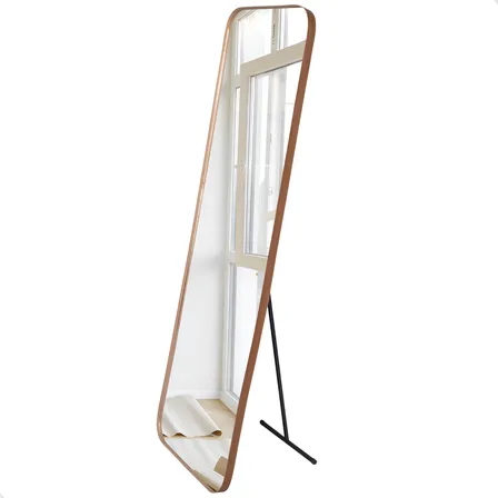 Espelho Grande Retângular 150x50cm C/ Suporte De Chão Moldura Caramelo