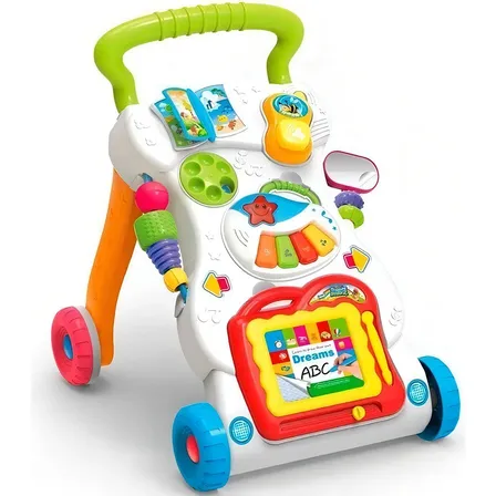 Andador Didático Infantil Baby Style 8 Brinquedos Lousa Teclado Musical Vermelho