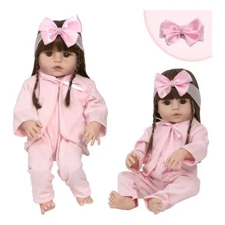 Bebe Reborn Princesa Laura Cabelo Grande Roupinha Pagão Rosa