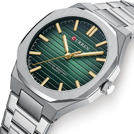 Relojes De Cuarzo Inoxidable Curren Analog Business Color Del Fondo Verde Plata