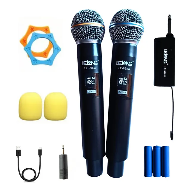 Micrófono Inalámbrico Recargables Wireless Karaoke Le-998w Color Negro