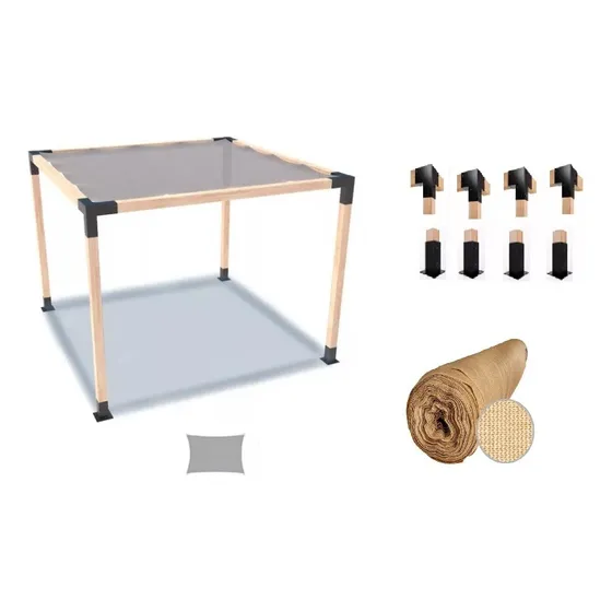 Kit Modulo Pergola Gazebo 3x3 Herrajes + Techo Media Sombra 