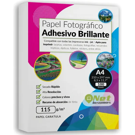 Papel Fotográfico Adhesivo Brillante A4 115g 100 Hojas Impresión Alta Calidad | Cuotas sin interés