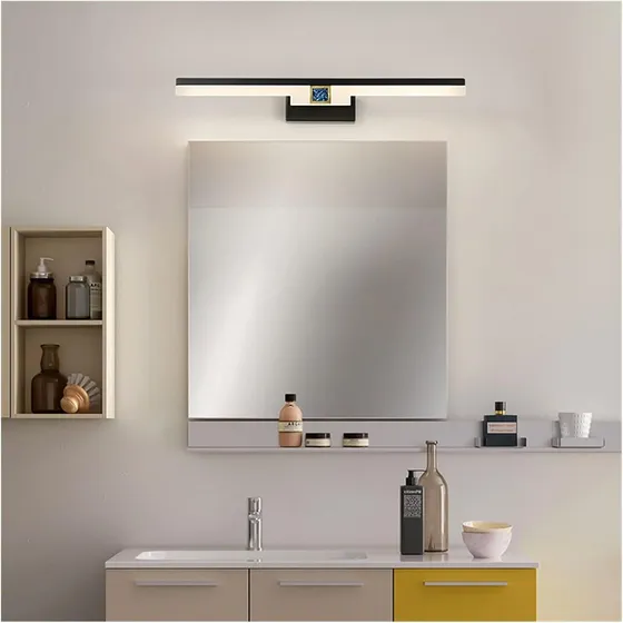 Espejo Dorado Moderno Luz Frontal Led Larga Para Baño Lujo