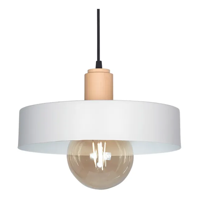 Lampara Colgante 1 Luz Apta Led Balcarse Detalle Madera 30cm