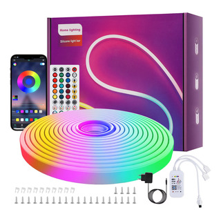 Fita Led Neon 5m Rgb Ip67 Ă Prova De Ăgua Bluethooth + Fonte Fita Led Neon 5m Rgb Ip67 Ă Prova De Ăgua Bluethooth + Fonte