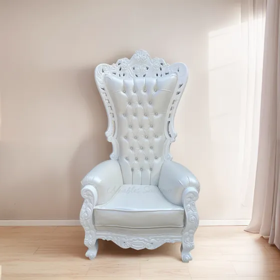 Sillón Trono Calado Luis Xv Blanco, Botón Diamante. Santimo