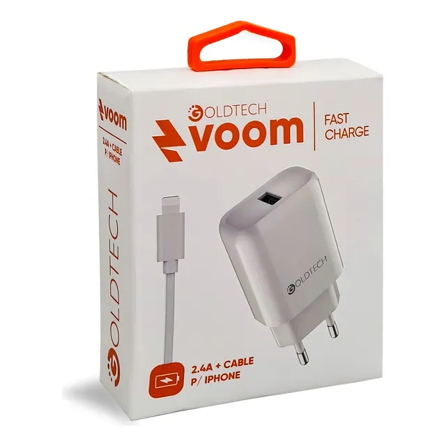 Ficha Cargador + Cable Compatible iPhone Lightning Goldtech® Color Blanco