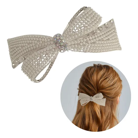 Hebilla Pelo Perlas Blancas Y Piedras De Strass Para Fiestas