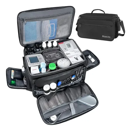 Bolsa De Primeiros Socorros Profissional Com Múltiplos Compartimentos, Bolsa Médica Portátil De Saúde Impermeável Com Alça Tiracolo Removível Para Clínica, Enfermeira, Casa, Mancro 1232 Cor Preta