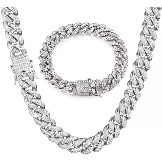 Collar Y Pulsera Cubana Full Ice Drip Shadow Ice Diamantes