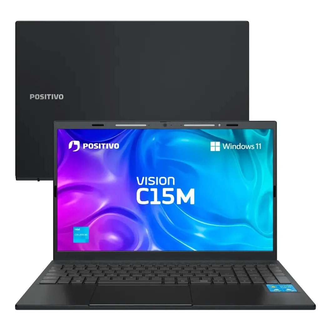 Notebook Positivo Vision C15M Intel Celeron N4500 Windows 11 Home 4GB RAM 128GB eMMC Tela 15" Full HD IPS Antirreflexo - Minitela e Tecla Copilot - Cinza