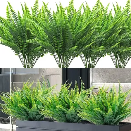 Kit 10 Plantas Artificial Buquê Folhagem Samambaia Realista Verde