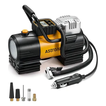 Compressor De Ar Portátil Astroai Para Calibrar Pneus (até 150 Psi) Bomba De Ar Digital De 12 V Cc Com 12 Leds... 127v 50 Hz Bifásica Preto/amarelo