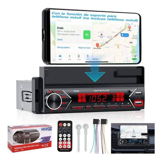 Hivoz Autoestéreos 1 Din Reproductor Mp3 Estereo Para Carro Con Bluetooth Aux Usb Fm Auto Stereo Y Soporte Para Teléfono MóVil 2 En 1 Estereo Carro Con Pantalla LCD Con Luces De 7 Colores