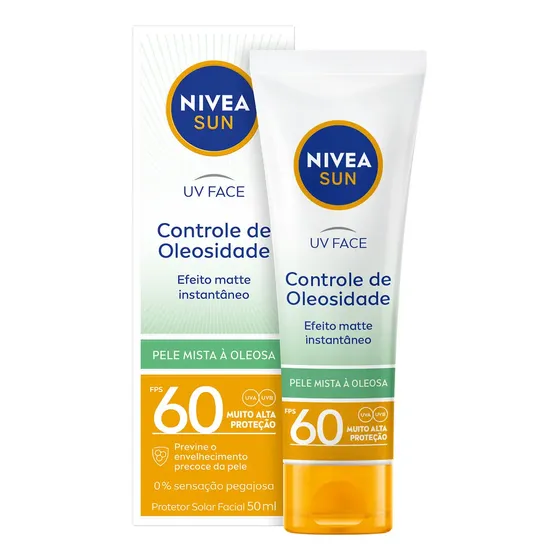 NIVEA Protetor Solar Facial UV Face Controle de Oleosidade FPS 60 50ml, Muito Alta Proteção UVA/UVB, Efeito Matte, Controle do Brilho, Cuidado Diário