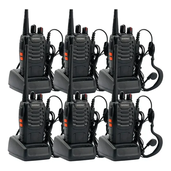 Kit X 6 Handy Radio Gadnic Uhf Walkie Talkie 16ch Vox + Auriculares Color Negro Manos Libres