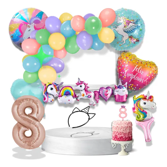 Super Combo Globos Cumpleaños Unicornio Infantil