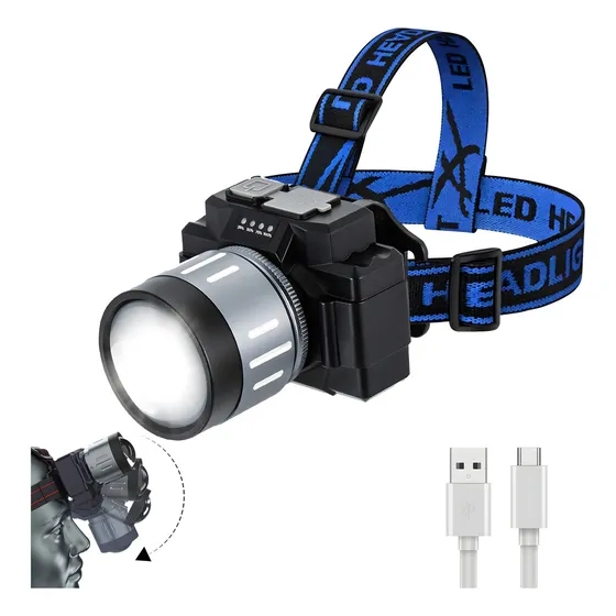 Dorras Lampara Accesorios Tactica Minera Linterna Led De Cabeza Impermeable Headlamp Linterna Potente Negro Luz Blanco Pila Recargable Con 5 Modos Adecuado Para Senderismo, Escalada,Camping