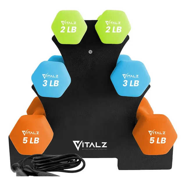 Kit De Pesas Mancuernas Neopreno 2 3 5 Libras Con Rack Multicolor Para Ejercicio Y Pilates