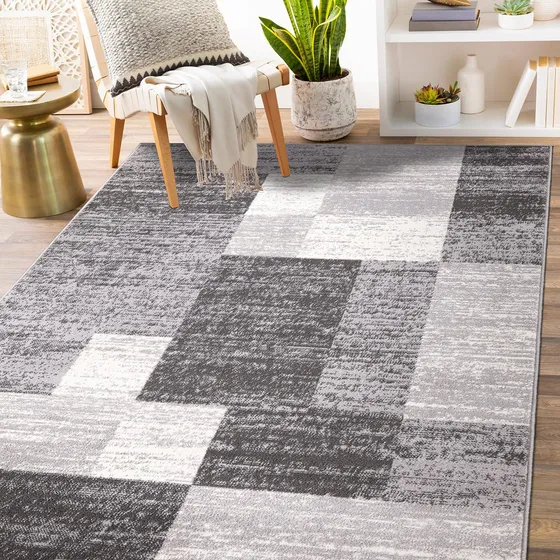 Alfombra Geométrica Moderna 1.50 X 2.10 Metros Color Gris