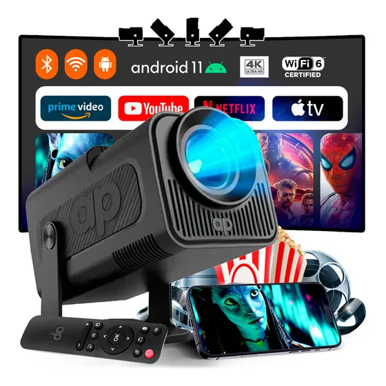 Projetor Portátil Grande Smart Wifi 4k 1080p 390 HW Full Hd Hy320-1080p 10.000 Lumens Bluetooth Usb Hdmi Android Tv Box Cinema Cor Preto