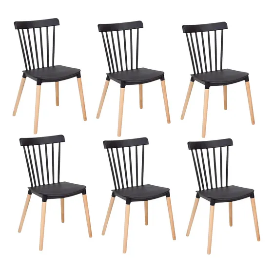 Pack 6 Sillas Retro Estilo Vintage Windsor Estructura de la silla Negro