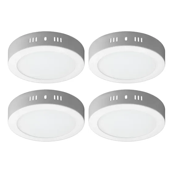 Pack 4 Panel Led Plafón Sobrepuesto Redondo 12w 16cm Cálida