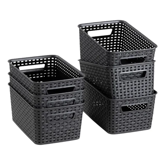 Set 6 Cajas Canastas Organizadoras Plástico Decorativas Color Negro Rayas