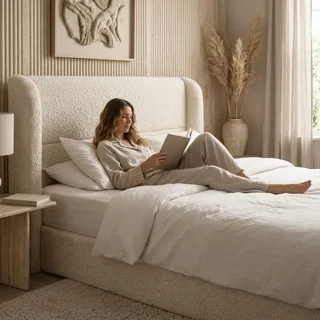 Cabeceira De Cama Box 1,20m Lidia Boucle Bege