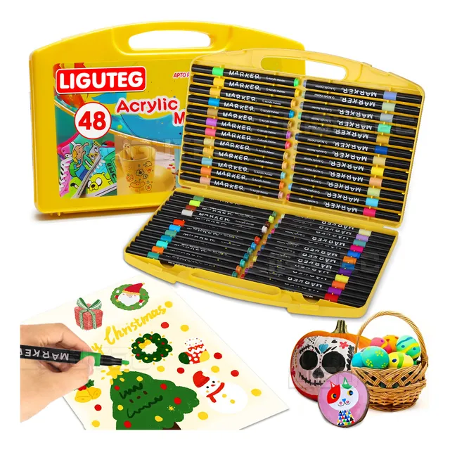 48 Colores Marcadores Acrílica Pincel Plumones Punta Pincel Para Cómic Diseño Dibujo Escolar Caja de Colores Dibujo