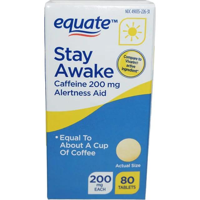 Equate Stay Awake Alertness Aid Con Cafeína | Máxima Resistencia | Reduce La Fatiga 80 Tabletas 200 Mg (paquete De 2)