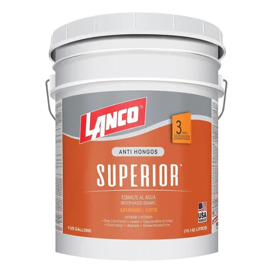 Tineta Esmalte Al Agua Satinada Superior 15.1lt Blanco Lanco Acabado Satinado