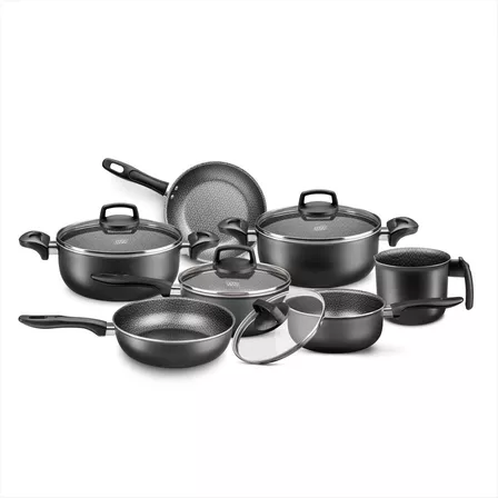 Batería Cocina Olla Cacerola Teflón Madri 7p Mta Ct Color Grafito