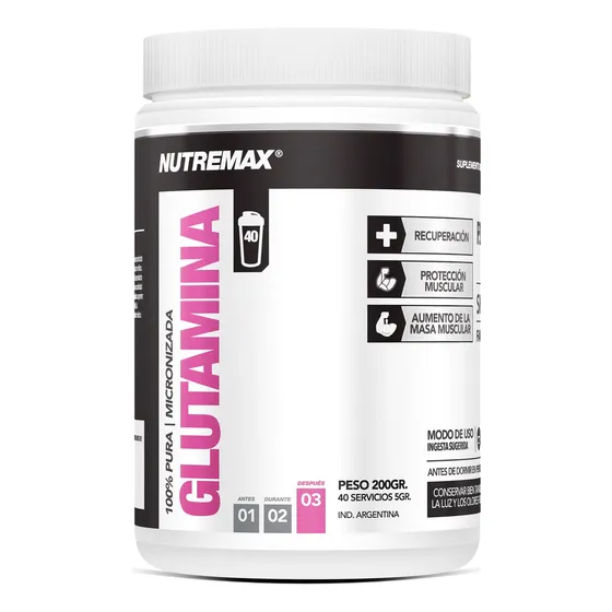 Nutremax Suplemento Glutamina 100% Pura Micronizada 200gr 3c
