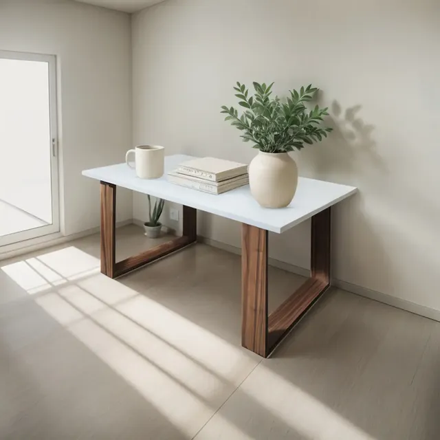 Mesa Ratona Arrime Tapa Melamina 60 Pata Rectangular Moderna Color Blanco/cedro