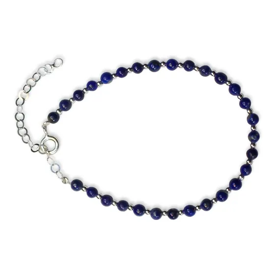 Pulsera Bolitas Lapislázuli Bolitas Plata Fina 925